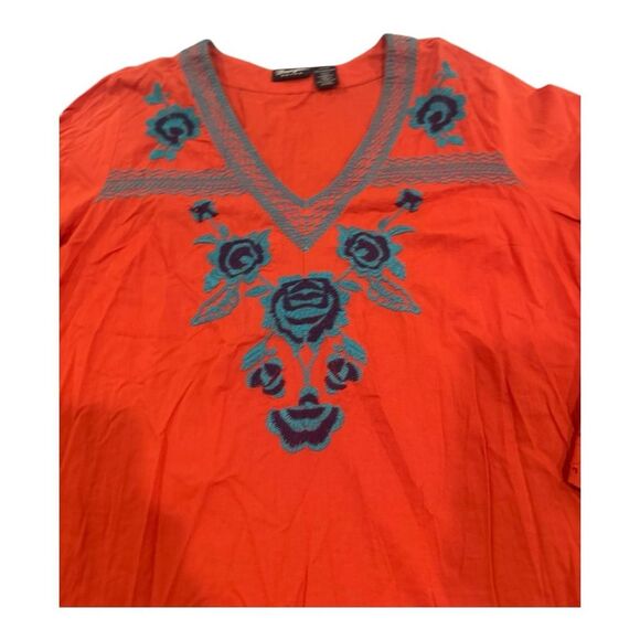 Wrangler Retro Embroidered Boho Blouse Orange Teal Floral Womens Size XXL - Picture 3 of 11